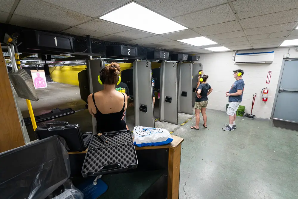 Range interior showing shooting lanes and backstop