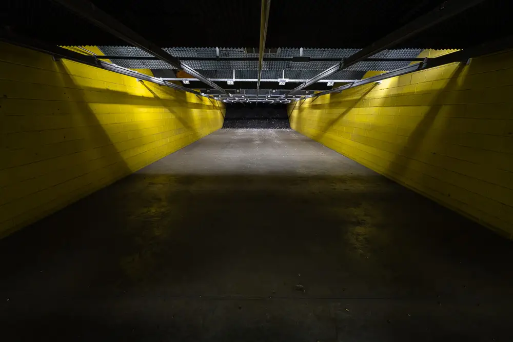 Wide view of the indoor range bay environment